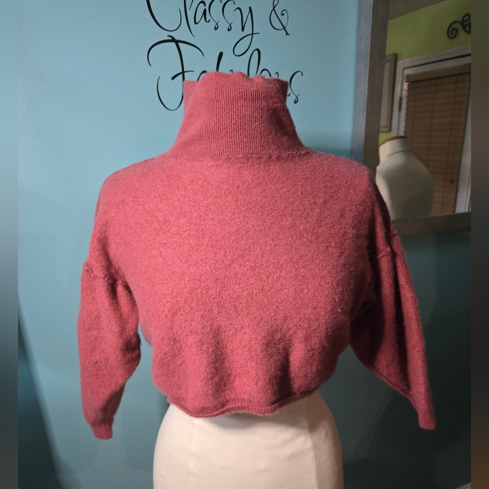Free People Dusty Rose Cropped Turtleneck Cashmere Sweater